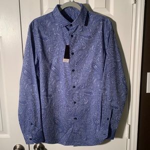 NWT TASSO ELBA MENS BLUE PAISLEY BUTTON UP SHIRT